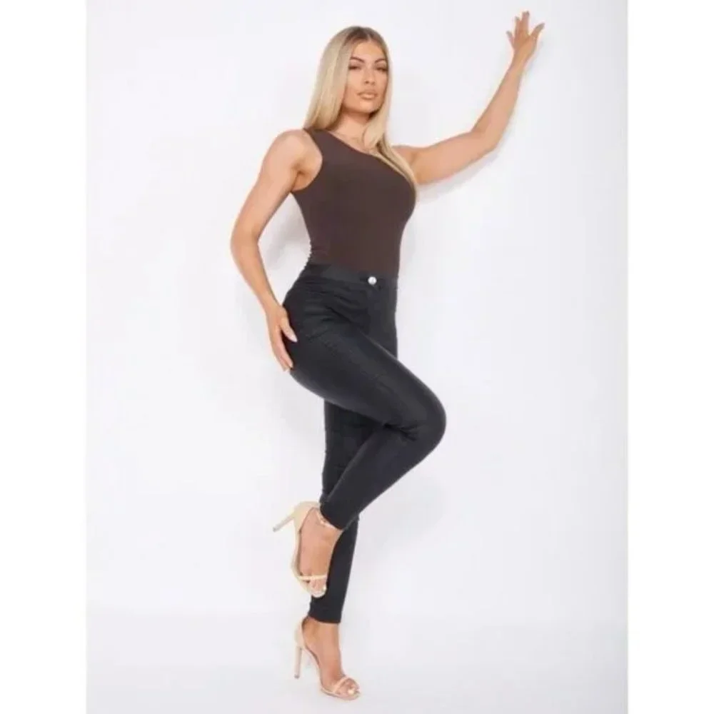 Brown Sleeveless Bodycon Bodysuit Top Leotard - Picture 5 of 10
